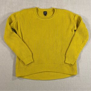 GAP Women’s 100% Cotton Vibrant Yellow Crew Rolled Neck Sweater Ribbed Knit